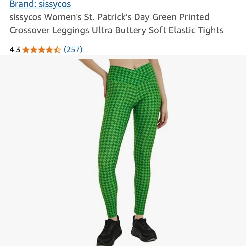 NWT Green Houndstooth Crossover Leggings Spring St. Patrick’s Day Mardi Gras